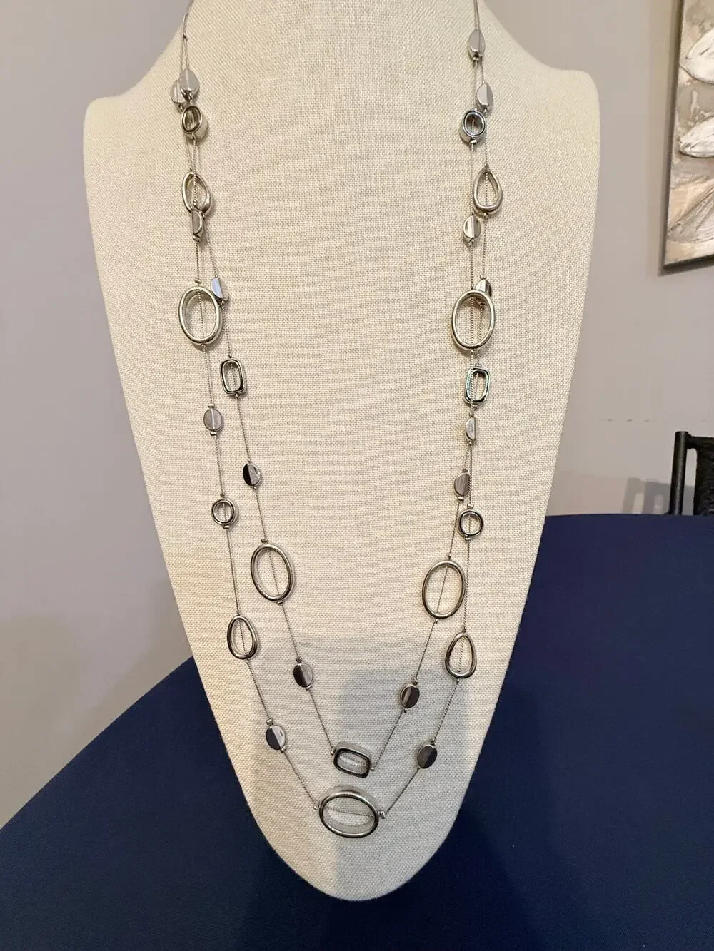 Vintage NY Double Strand Silver Tone Link Necklace 36”